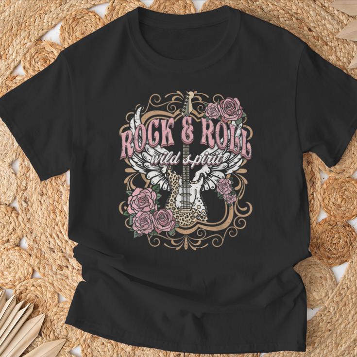 Rock And Roll Wild Spirit Boho Angel Wings Floral Guitar T-Shirt Geschenke für alte Männer