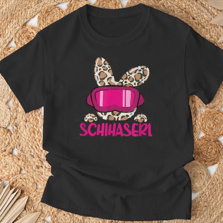 Ski Haserl Skifahrerin Oder Pistenbunny Mit Leoprint T-Shirt Geschenke für alte Männer