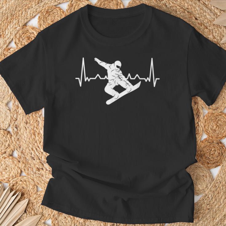 Snowboarding With Heartbeat Pulse Ecg And Snowboarder T-Shirt Geschenke für alte Männer