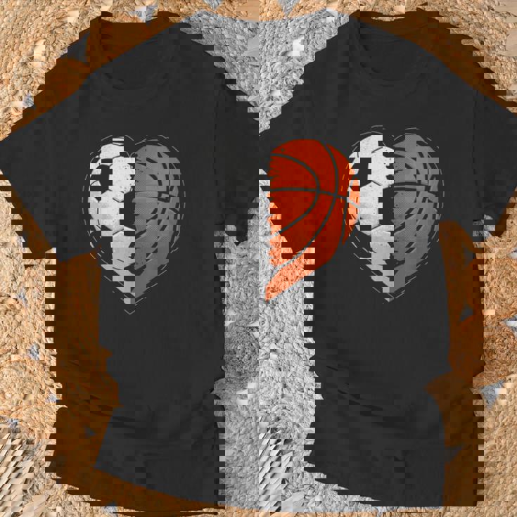 Soccer Basketball Ball Heart Sports Lover Valentines Day T-Shirt Gifts for Old Men