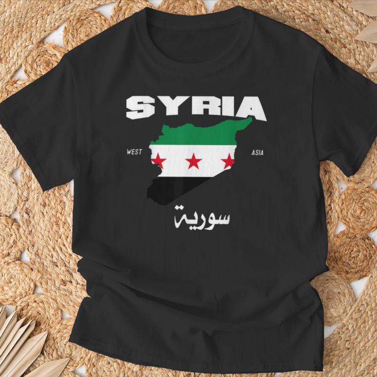 Syrian Revolution Flag Map Syria Situation Of Syria T-Shirt Geschenke für alte Männer