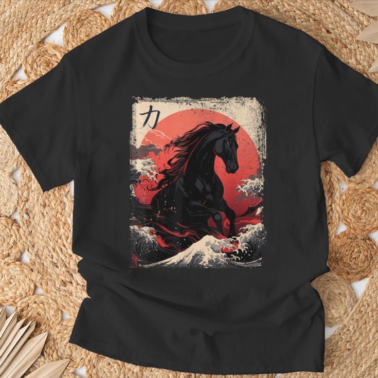 Vintage Japanese Black Horse The Great Wave Off Kanagawa T-Shirt