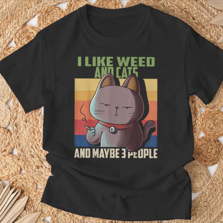 I Like Weed Cats And Maybe 3 People Cat Cannabis Grass T-Shirt Geschenke für alte Männer