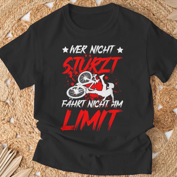 Wer Nicht Stürzt Fährt Nicht Am Limit Akku Bicycle Cyclist T-Shirt Geschenke für alte Männer