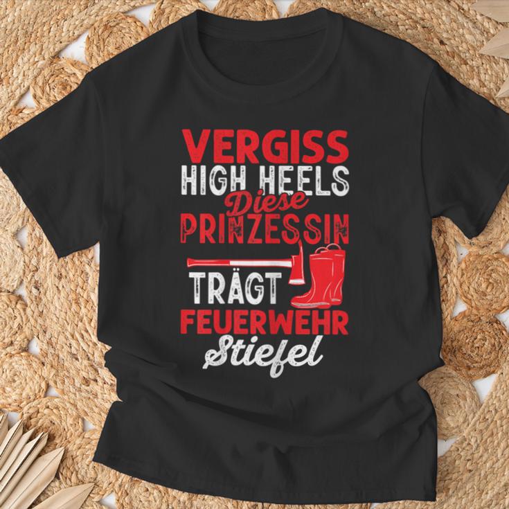 Women's Diese Prinzessin Trägt Feuerwehr Stiefel German T-Shirt Geschenke für alte Männer