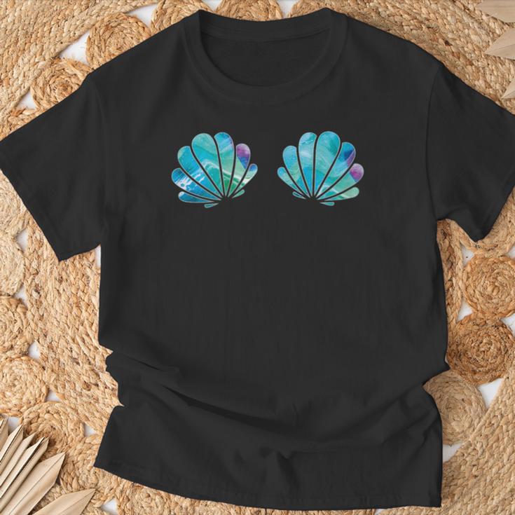 Women's Purple Turquoise Mermaid Shell T-Shirt Geschenke für alte Männer