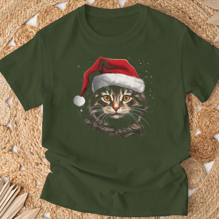 Cat With Christmas Hat Christmas Cat Santa T-Shirt Geschenke für alte Männer