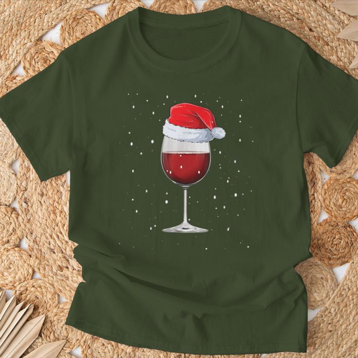 Glass Red Wine With Christmas Hat Wine Christmas T-Shirt Geschenke für alte Männer