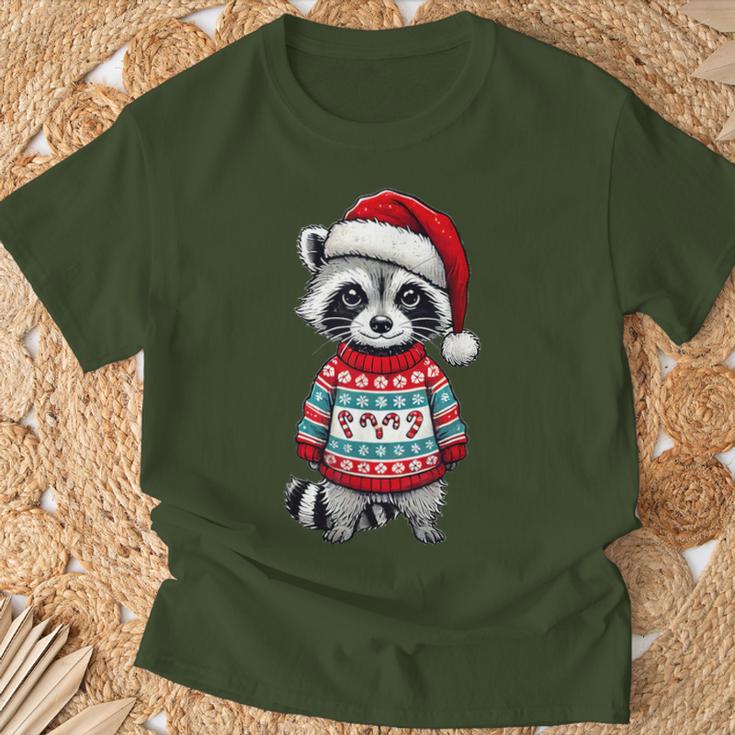 Raccoon Ugly Sweater Santa Hat Christmas T-Shirt Geschenke für alte Männer