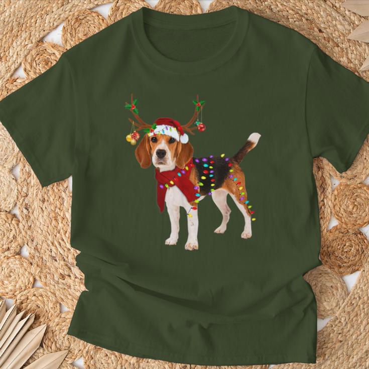 Santa Claus Beagle Reindeer Light Christmas T-Shirt Geschenke für alte Männer