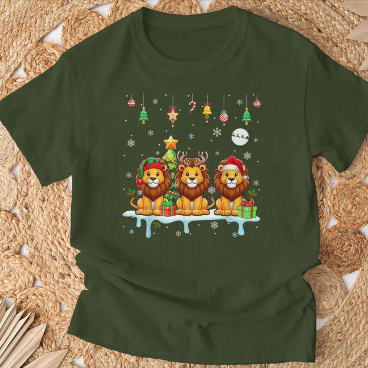 Three Santa Claus Reindeer Elf Lions Christmas Animal Lovers Children's T-Shirt Geschenke für alte Männer