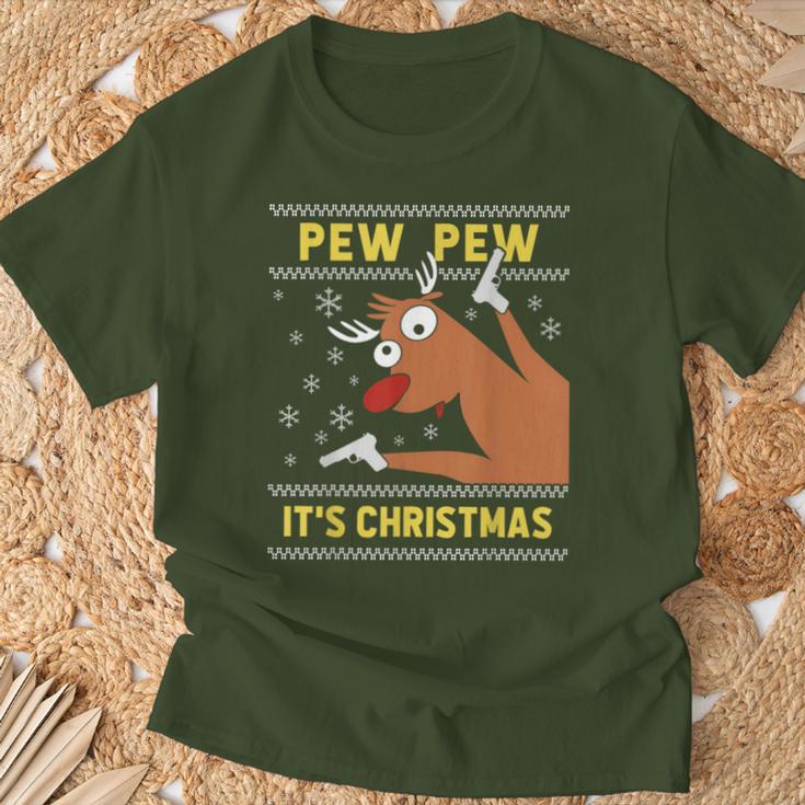 Ugly Christmas Sweater Pew Pew Crazy Reindeer Xmas T-Shirt Geschenke für alte Männer