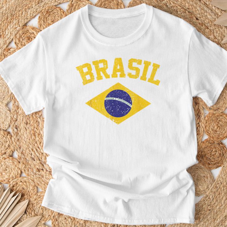 Brazilian National Flagintage Patriotic Football Brazil Green T-Shirt Geschenke für alte Männer