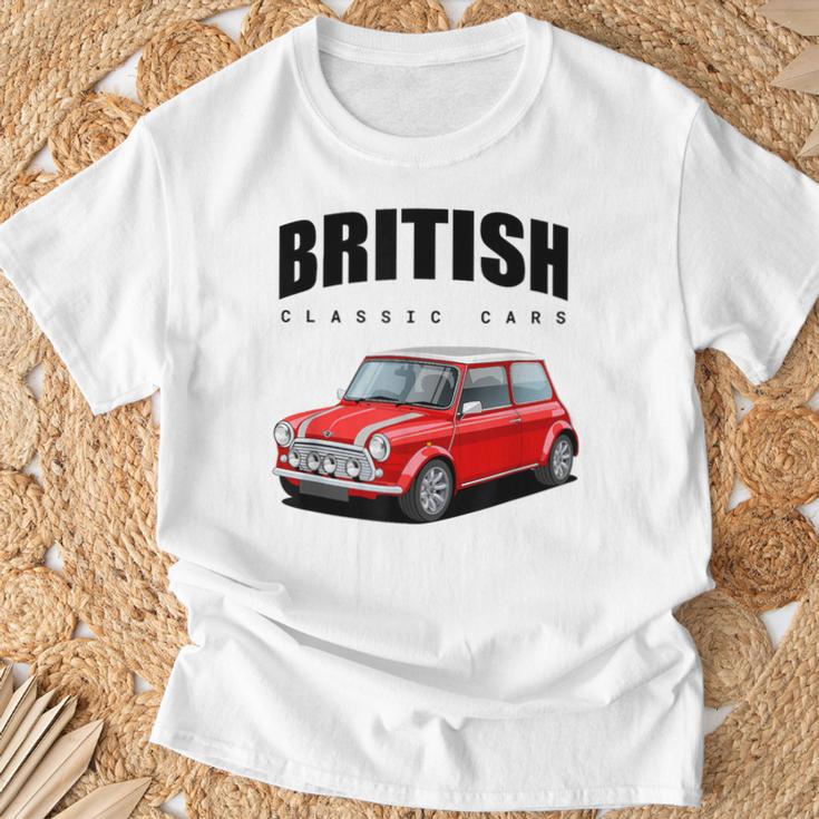 British Classic Car Red Mini Sports Car Gray T-Shirt Geschenke für alte Männer