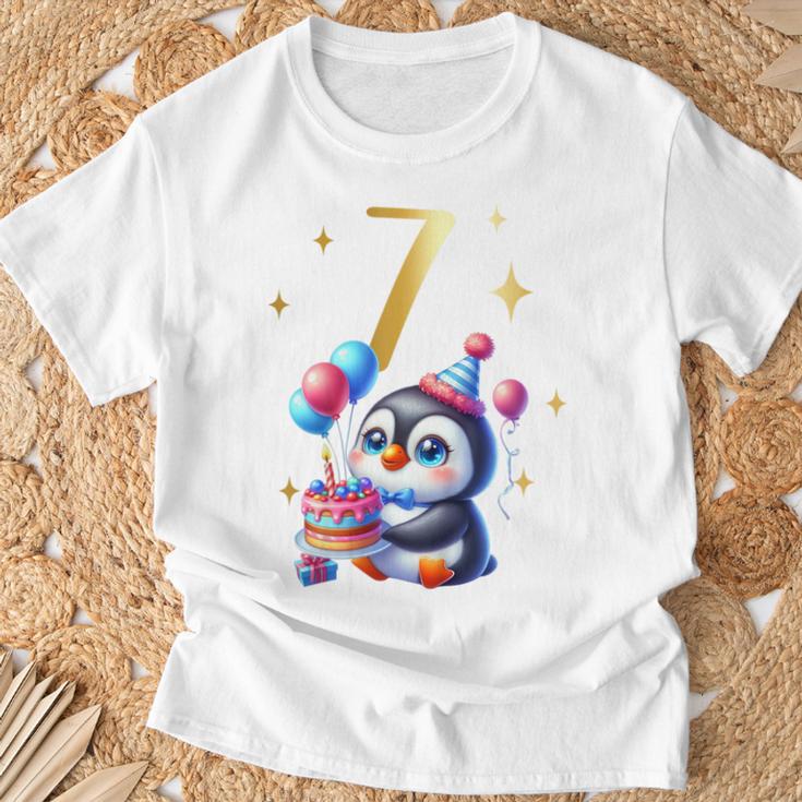 Children's Birthday 7 Girl Penguin Animals Party 7 Years Old T-Shirt Geschenke für alte Männer