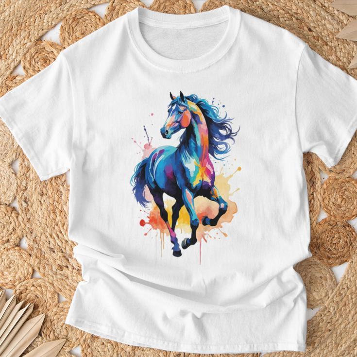 Children's Colourful Horse In Gallop Cute Horses Girls Stable And Riding Blue T-Shirt Geschenke für alte Männer