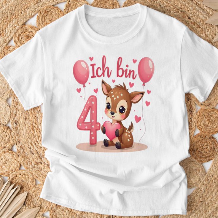 Children's Cute Deer I Am 4 Children's Birthday 4Th Birthday Girl T-Shirt Geschenke für alte Männer