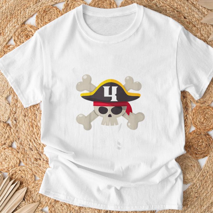 Children's Pirate 4 Years Attention I'm 4 4Th Birthday Boys T-Shirt Geschenke für alte Männer