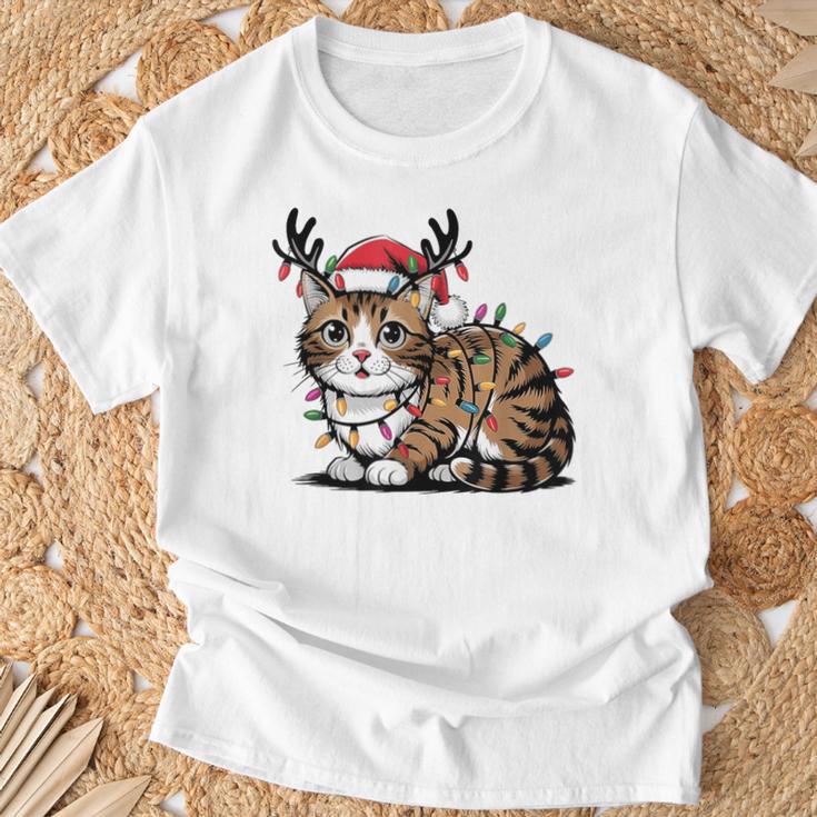 Christmas Children Cat Christmas Lights T-Shirt Geschenke für alte Männer