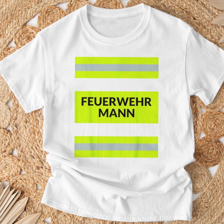 With Firefighter Costume Carnival Profession Red T-Shirt Geschenke für alte Männer