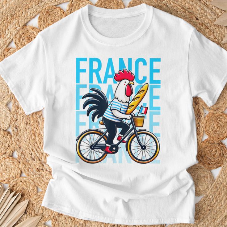 France Bicycle And Baguette Breton Stripes Rooster T-Shirt Geschenke für alte Männer