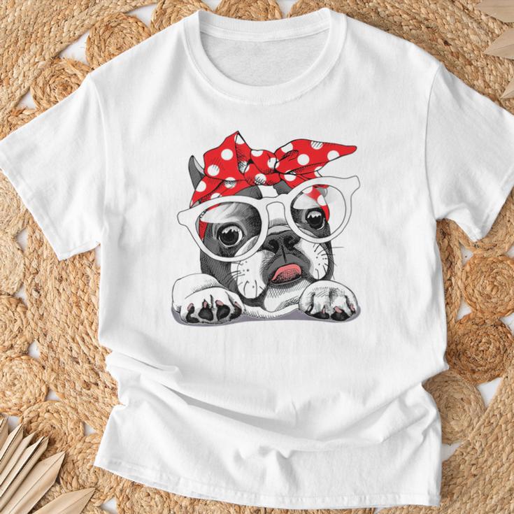 French Bulldog In Headband & Glasses T-Shirt Geschenke für alte Männer