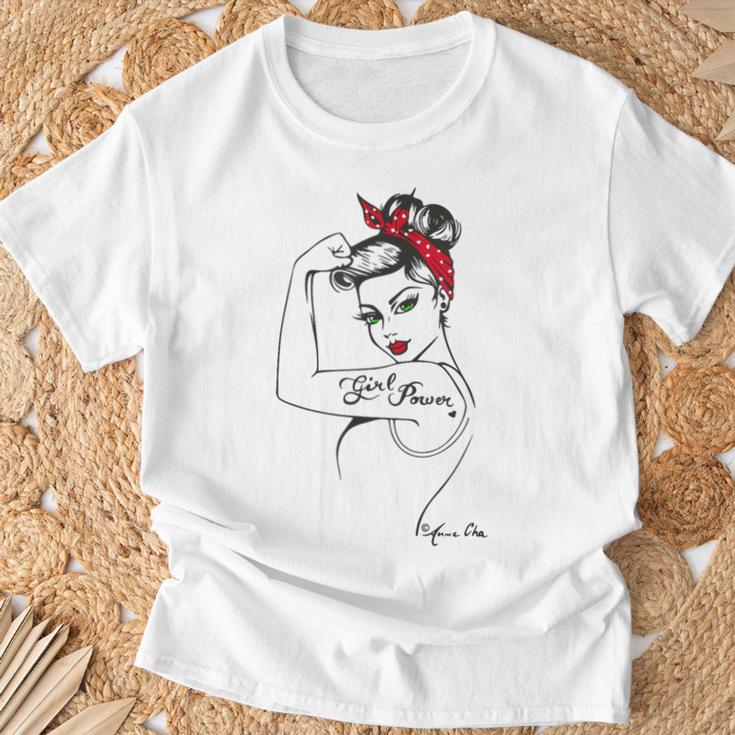 Girl Powerintage Pin Up Retro Strong Woman Unbreakable Gray T-Shirt Geschenke für alte Männer