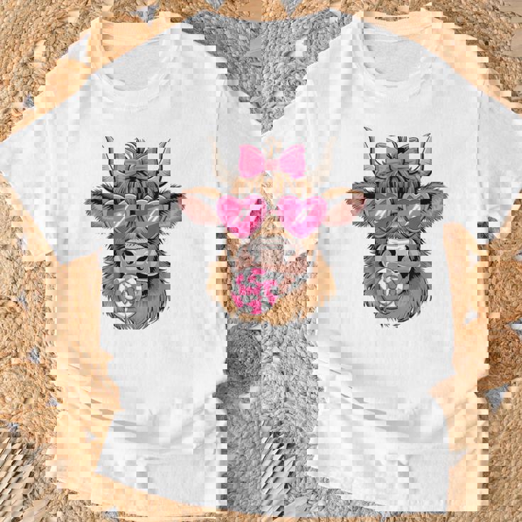 Highland Cow Valentine's Day Heart Coquette Bow Girl Women T-Shirt Gifts for Old Men