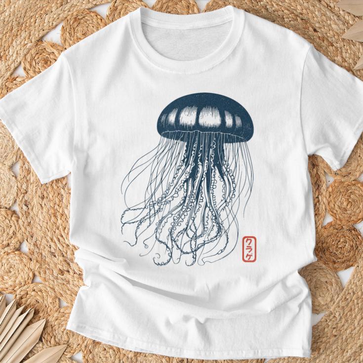 Japanese Aesthetic Asianintage Medusa Jellyfish Gray T-Shirt Geschenke für alte Männer