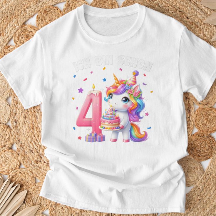 Kinder 4 Geburtstag Mädchen 4 Jahre Einhorn Party Outfit Einhorn T-Shirt Geschenke für alte Männer