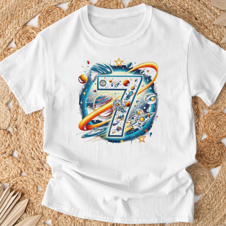 Kinder Astronaut 7 Geburtstag Weltraum Jungen 7 Jahre Raumschiff T-Shirt Geschenke für alte Männer