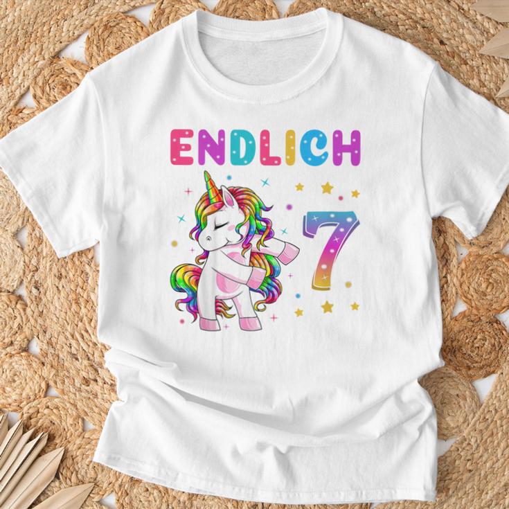 Kinder Endlich 7 Geburtstag Mädchen 7 Jahre Lustiges Party Einhorn T-Shirt Geschenke für alte Männer