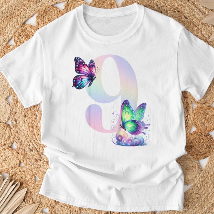 Kinder Geburtstag 9 Mädchen Schmetterling Neun 9 Jahre T-Shirt Geschenke für alte Männer