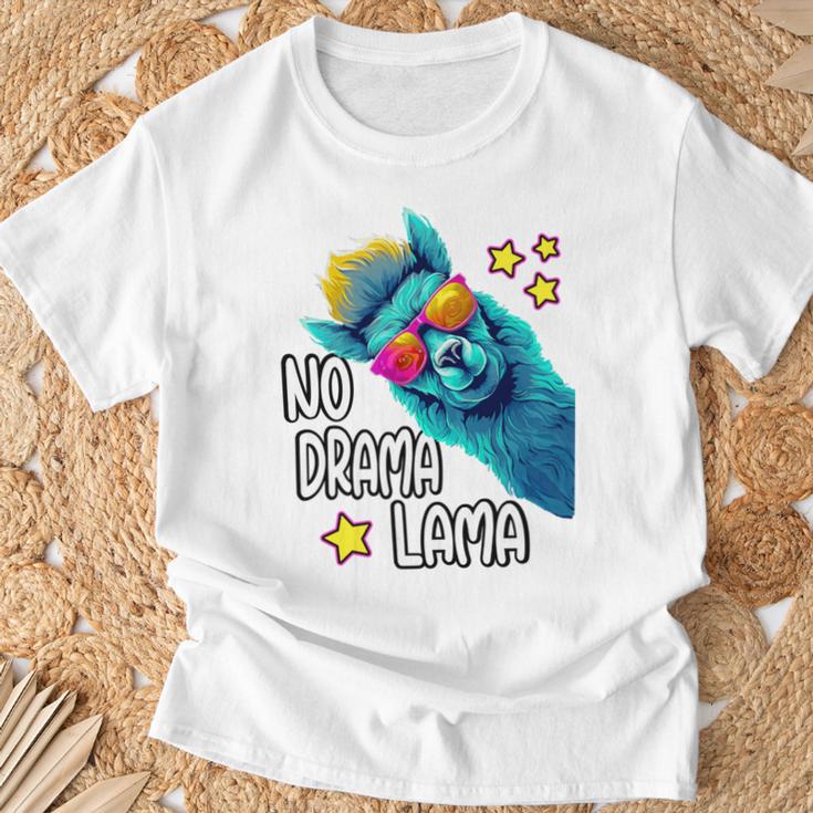 Lama No Drama With Sunglasses Cool Saying Alpaca T-Shirt Geschenke für alte Männer