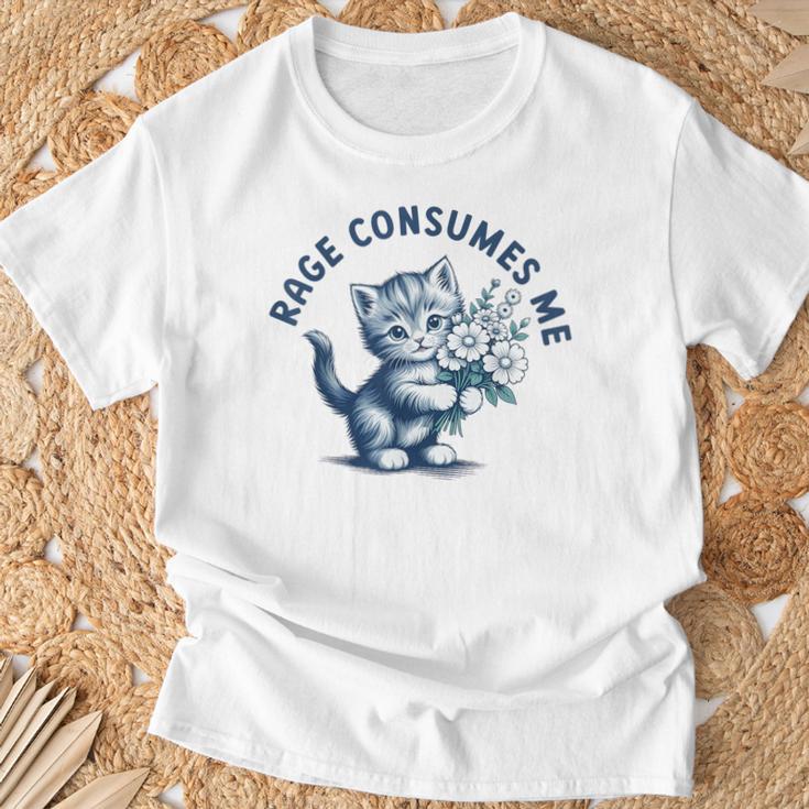 Rage Consumes Me Cat Flower Cute Kitty Cat Meme Gray T-Shirt Geschenke für alte Männer