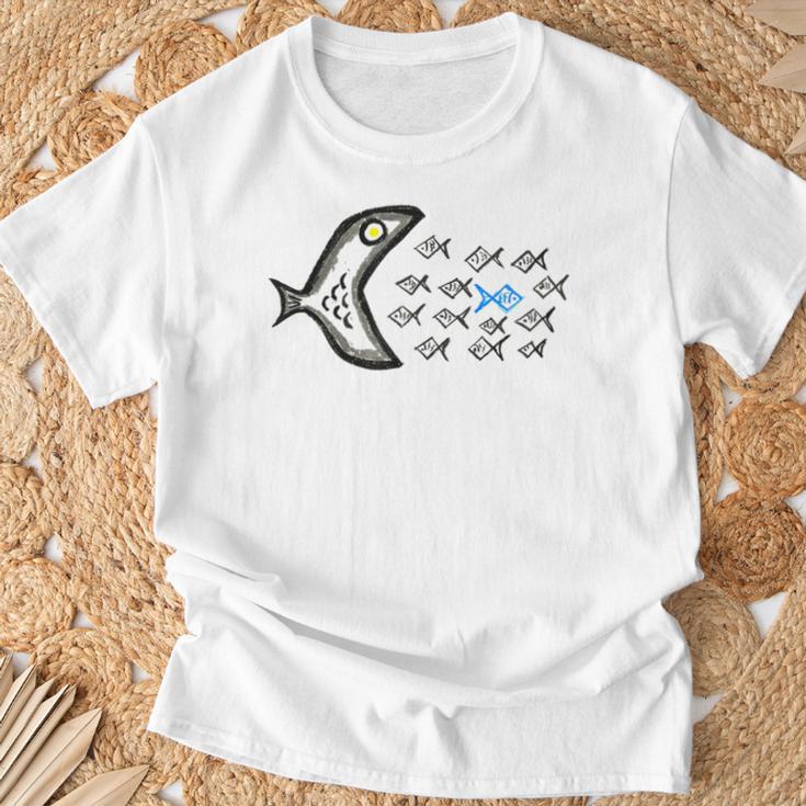 Smilo & Bron With Fish Motif Gray T-Shirt Geschenke für alte Männer