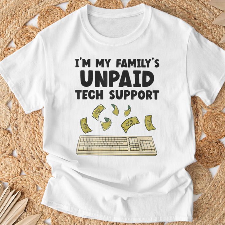 I Am The Unpaid Technical Support My Family Nerd Geek It Computer Gray T-Shirt Geschenke für alte Männer