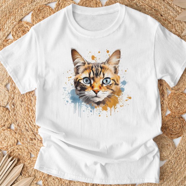 Watercolour Cat Portrait Adorable Animal Lover Gray T-Shirt Geschenke für alte Männer