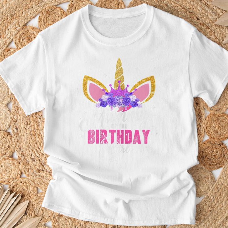 Women's Mummy Of The Birthday Girl Unicorn Mum Birthday Party Mother Blue T-Shirt Geschenke für alte Männer