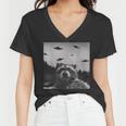Alien UFO Raccoon Women's Fun V-Neck T-Shirt | Galactic Style