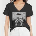 Alien UFO Raccoon Women's V-Neck T-Shirt - Fun Gift for All Ages