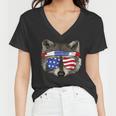 Patriotic Raccoon V-Neck T-Shirt for Women | 4th of July Trash Panda