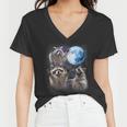 Raccoon Women's V-Neck T-Shirt - Moonlight Howl Design