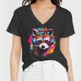 Retro Raccoon Women's V-Neck T-Shirt - Colorful Headphones Design