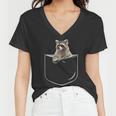 Women's V-Neck T-Shirt - Cute Raccoon Pocket Design for Animal Lovers