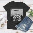Alien UFO Raccoon Women's V-Neck T-Shirt - Fun Gift for All Ages