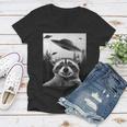 Alien UFO Raccoon Women's V-Neck T-Shirt - Fun & Whimsical