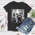 Bigfoot Raccoon Selfie Women's V-Neck T-Shirt - Funny Sasquatch Theme