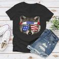 Patriotic Raccoon V-Neck T-Shirt for Women | 4th of July Trash Panda
