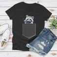 Pocket Raccoon Women's V-Neck T-Shirt - Cute Design for Animal Lovers